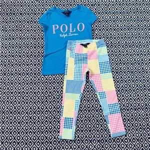 Polo Ralph Lauren Blue logo T-shirt & gingham patchwork leggings